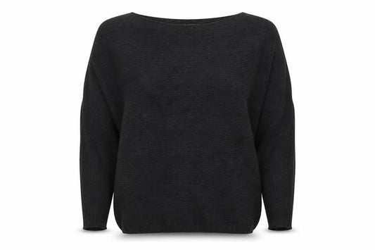 Plesley Women Black Size 14 Relaxed Boat Neck Knit Jumper