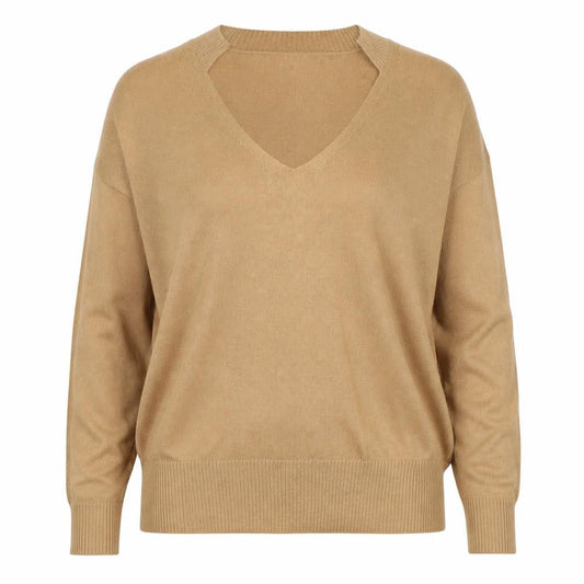 Reiss Women’s Beige M V-Neck Cashmere Blend Fine Knit Jumper