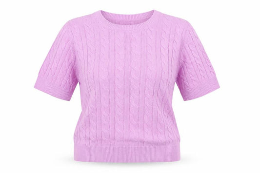 Cotton Traders Women Pink UK 16 Cable Knit Short Sleeve Jumper