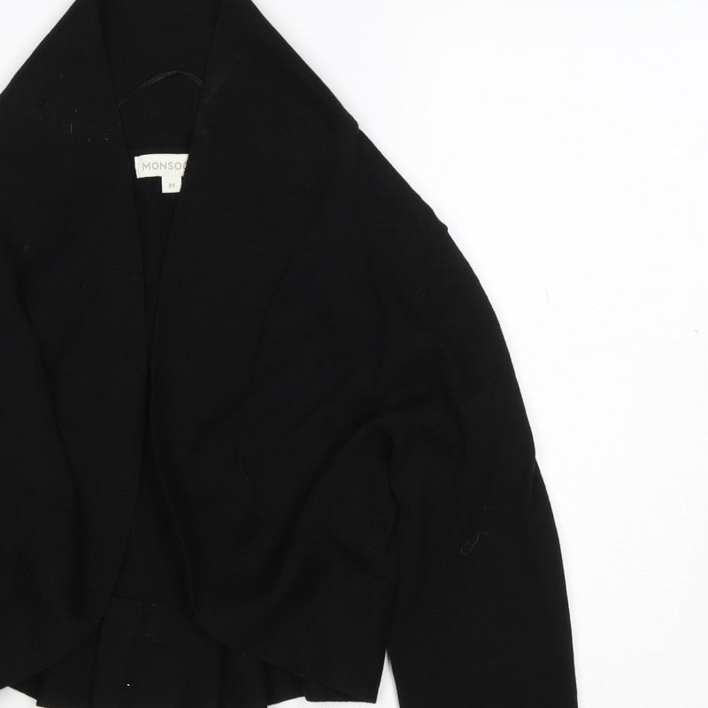 Monsoon Women Black M Open Front Bow Knit Cardigan Long Sleeve