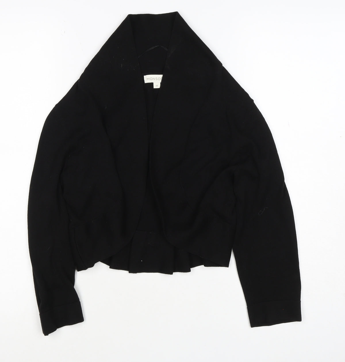 Monsoon Women Black M Open Front Bow Knit Cardigan Long Sleeve