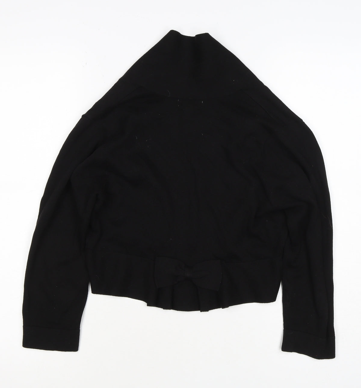 Monsoon Women Black M Open Front Bow Knit Cardigan Long Sleeve