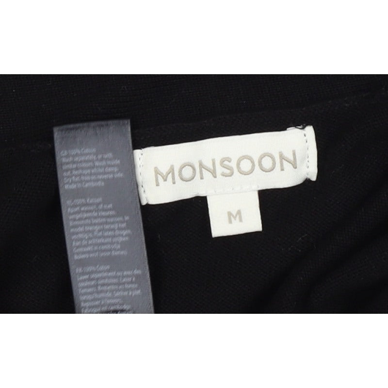 Monsoon Women Black M Open Front Bow Knit Cardigan Long Sleeve
