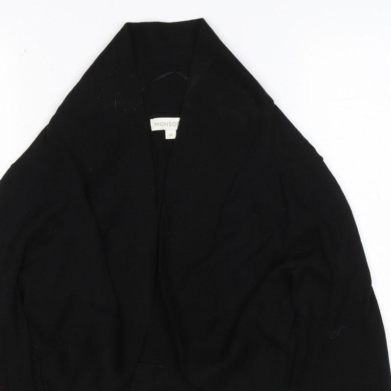 Monsoon Women Black M Open Front Bow Knit Cardigan Long Sleeve