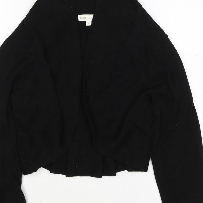 Monsoon Women Black M Open Front Bow Knit Cardigan Long Sleeve