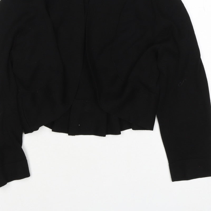 Monsoon Women Black M Open Front Bow Knit Cardigan Long Sleeve