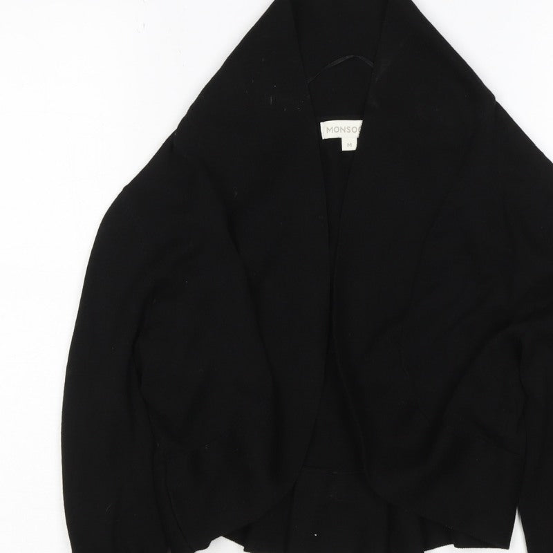 Monsoon Women Black M Open Front Bow Knit Cardigan Long Sleeve