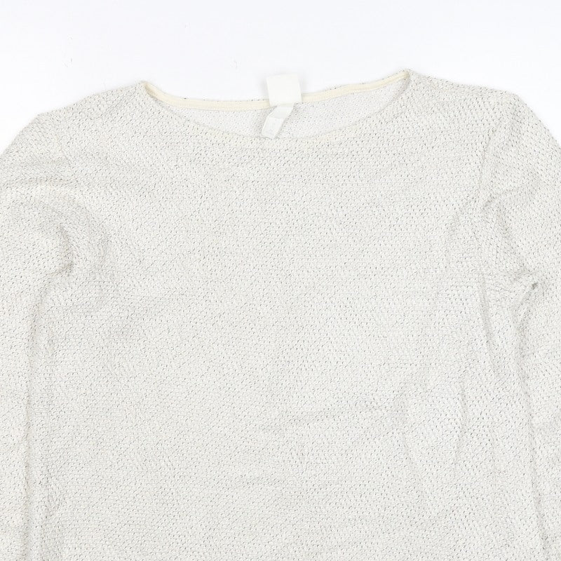 H&M Women Ivory S Open-Knit Long Sleeve Pullover Jumper