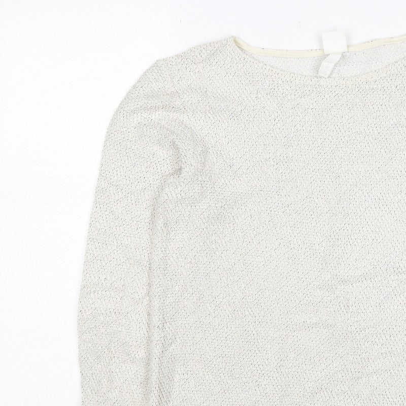 H&M Women Ivory S Open-Knit Long Sleeve Pullover Jumper