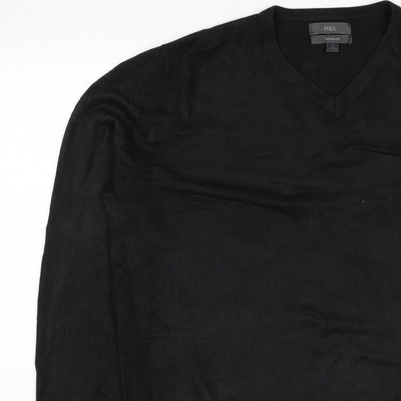 Marks & Spencer Mens Black XL Cashmilon V-Neck Knit Pullover Jumper