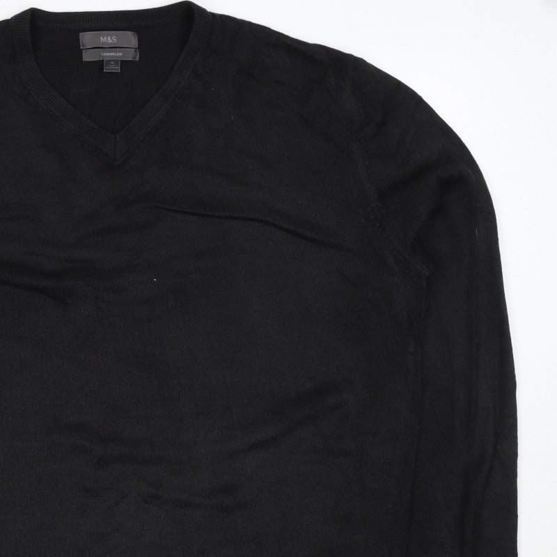 Marks & Spencer Mens Black XL Cashmilon V-Neck Knit Pullover Jumper