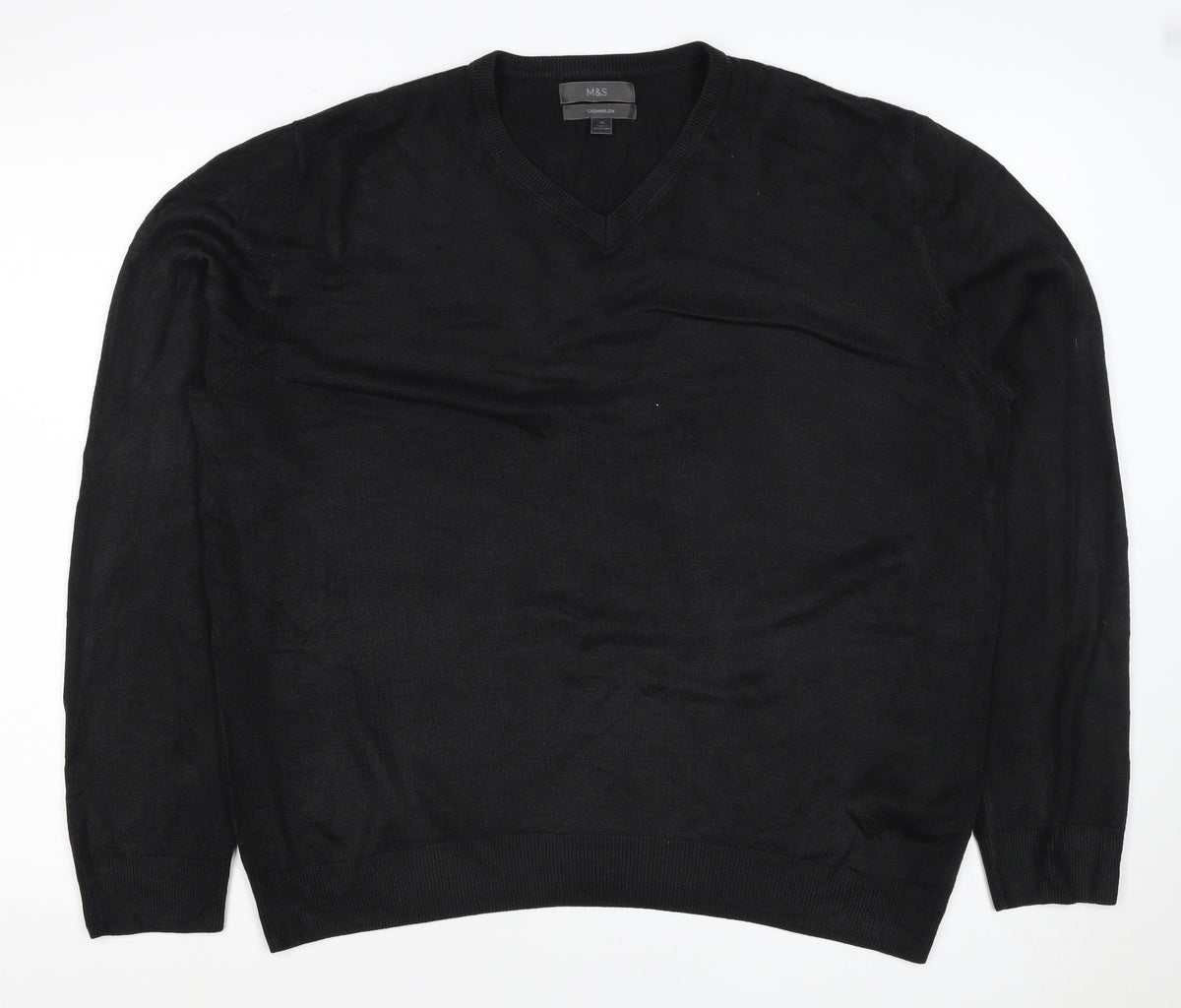 Marks & Spencer Mens Black XL Cashmilon V-Neck Knit Pullover Jumper