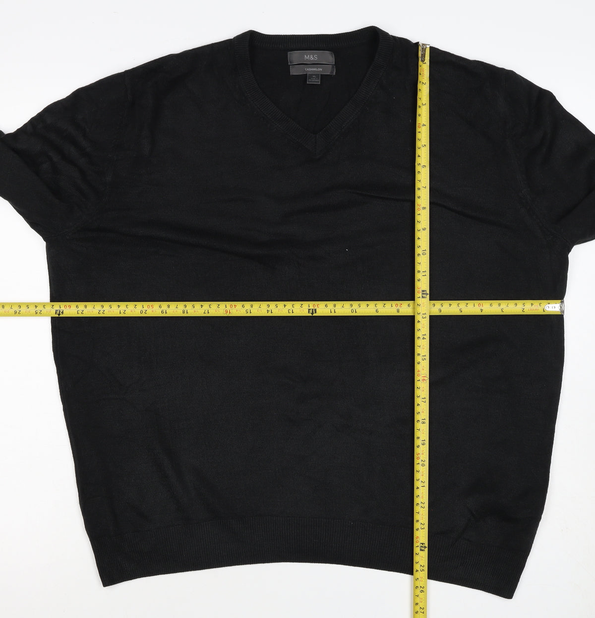 Marks & Spencer Mens Black XL Cashmilon V-Neck Knit Pullover Jumper