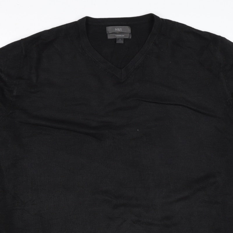Marks & Spencer Mens Black XL Cashmilon V-Neck Knit Pullover Jumper