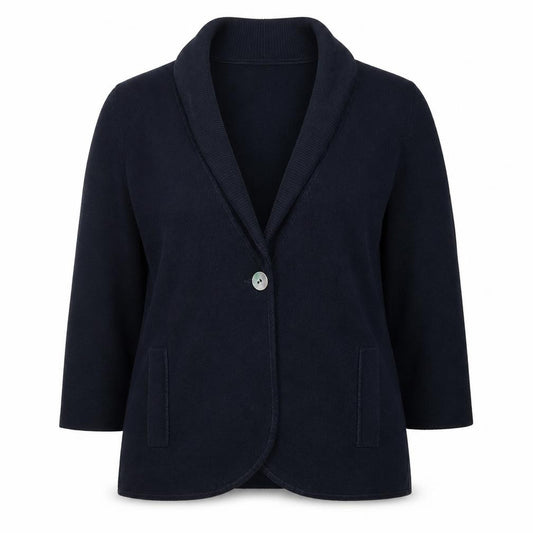 Peter Hahn Women Blue UK 12 Cotton Shawl Collar Cardigan Pockets