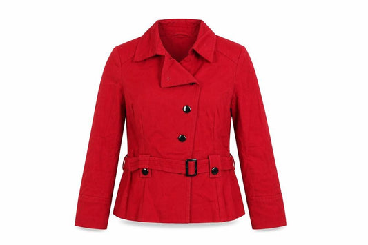 George Women Red UK 16 Belted Short Trench Jacket Cotton Blend