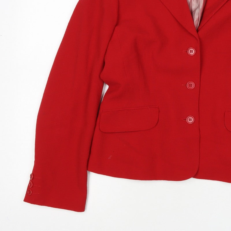 Laura Ashley Women Red Wool Blazer UK 14 Lined Tailored Jacket