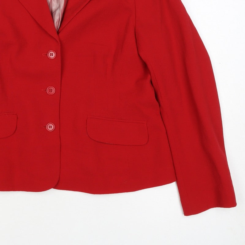 Laura Ashley Women Red Wool Blazer UK 14 Lined Tailored Jacket