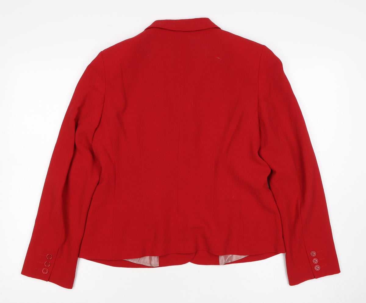 Laura Ashley Women Red Wool Blazer UK 14 Lined Tailored Jacket