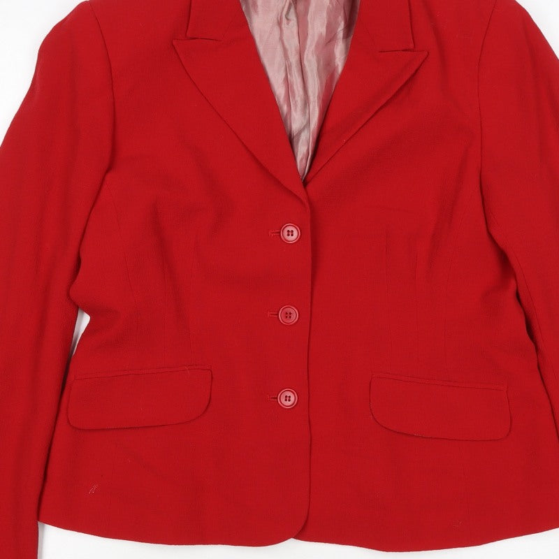 Laura Ashley Women Red Wool Blazer UK 14 Lined Tailored Jacket