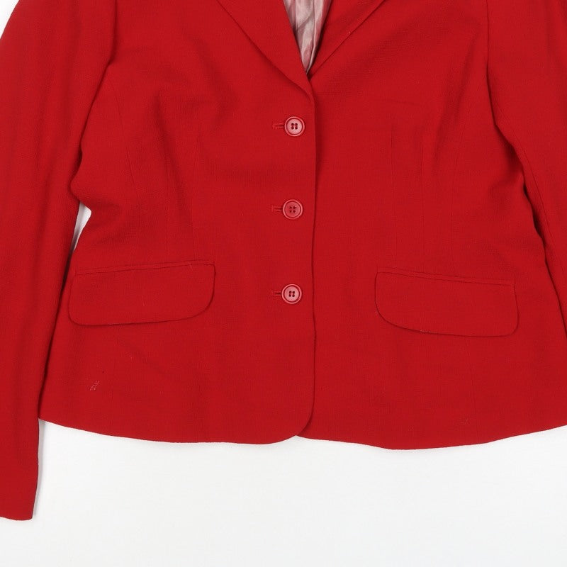 Laura Ashley Women Red Wool Blazer UK 14 Lined Tailored Jacket