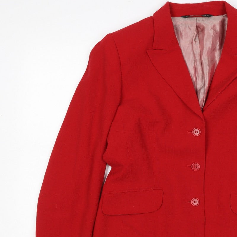Laura Ashley Women Red Wool Blazer UK 14 Lined Tailored Jacket