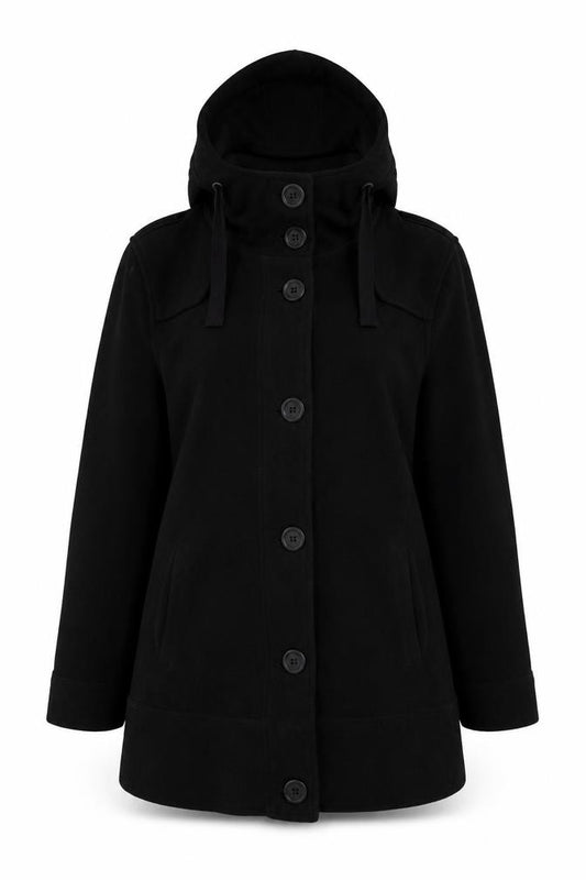 Bexleys Women Black 4XL Hooded Military Jacket Double Breasted