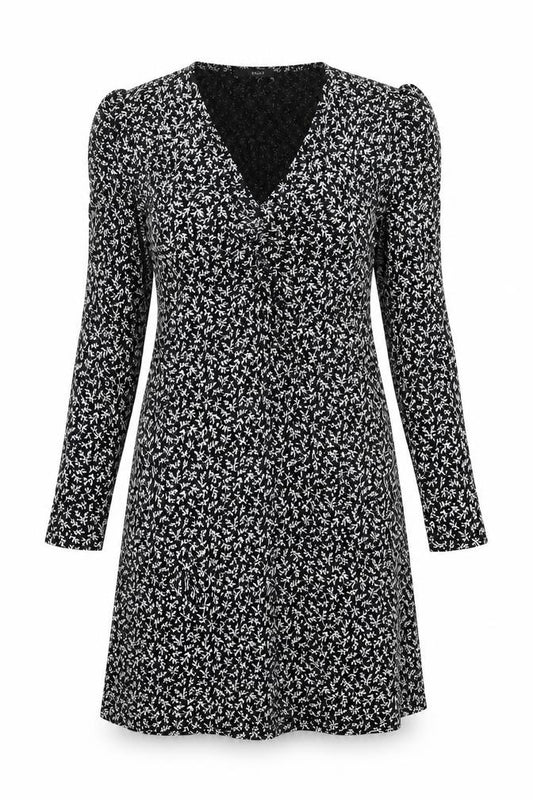 Next Women’s Black Floral V-Neck Midi Wrap Dress UK 10 Long Sleeve