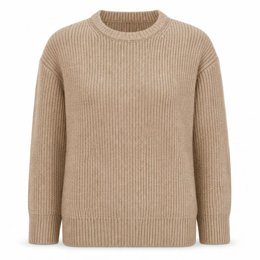 Marks and Spencer Women Beige M Marl Knit Crew Neck Jumper