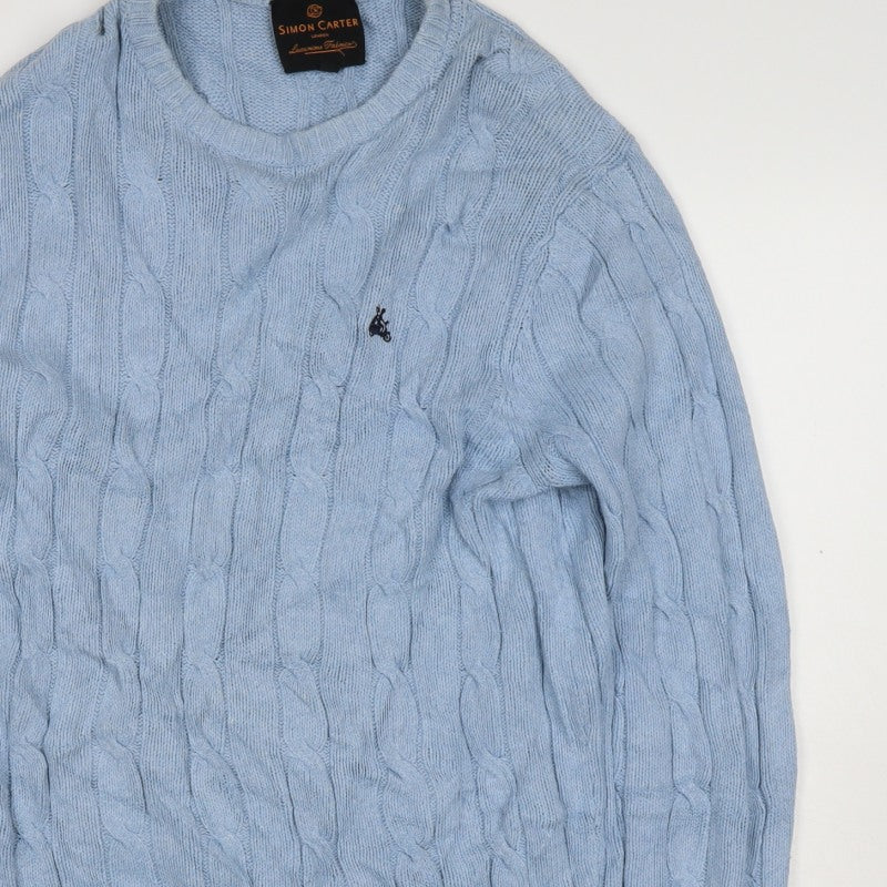 Simon Carter Men’s Blue XL Cable Knit Crew Neck Pullover Jumper