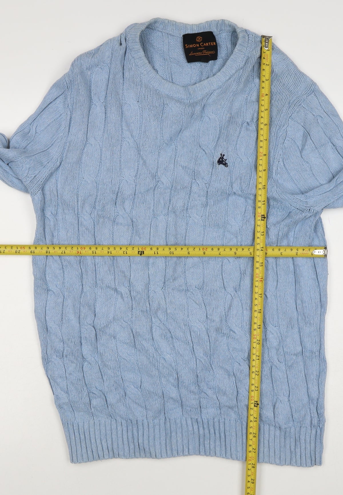 Simon Carter Men’s Blue XL Cable Knit Crew Neck Pullover Jumper