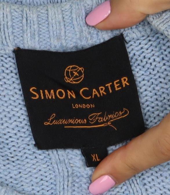 Simon Carter Men’s Blue XL Cable Knit Crew Neck Pullover Jumper