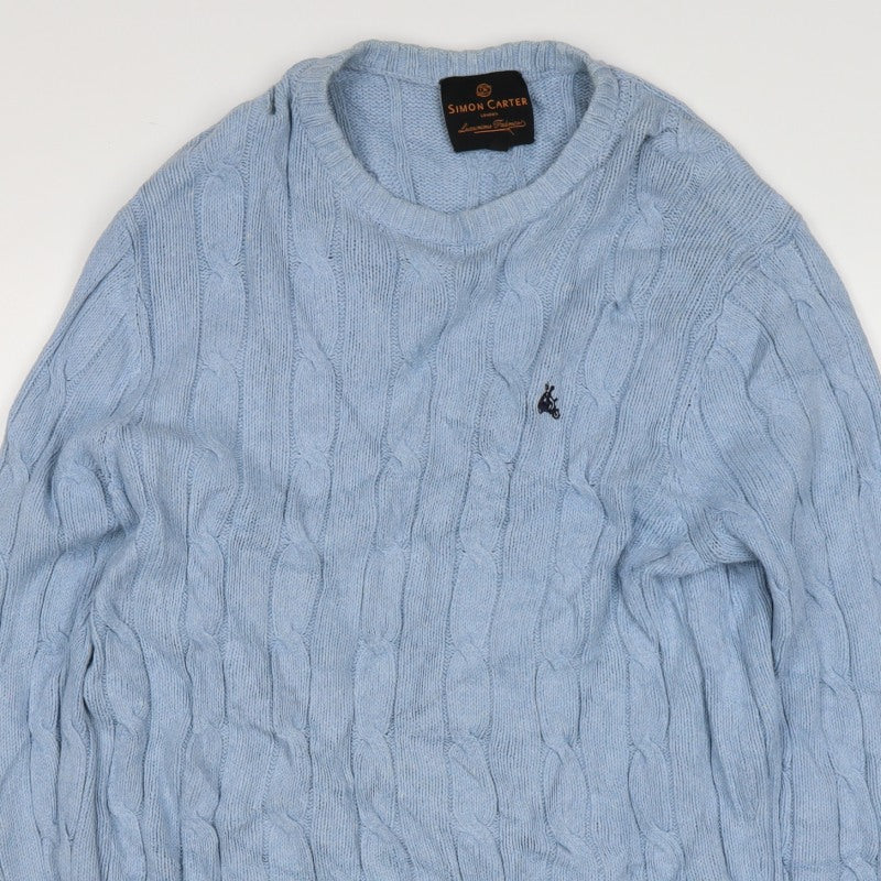 Simon Carter Men’s Blue XL Cable Knit Crew Neck Pullover Jumper