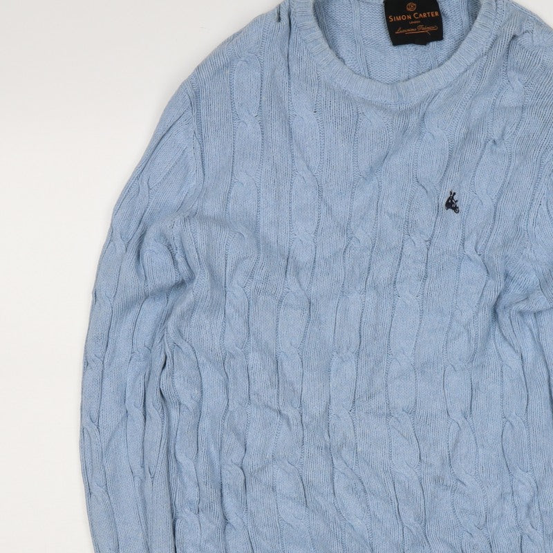 Simon Carter Men’s Blue XL Cable Knit Crew Neck Pullover Jumper