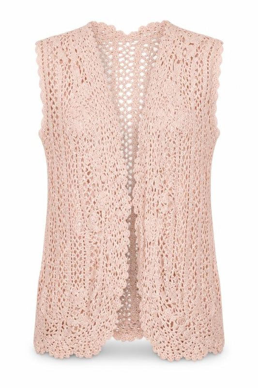Laura Ashley Women Pink UK 12 Crochet Floral Open Vest Boho
