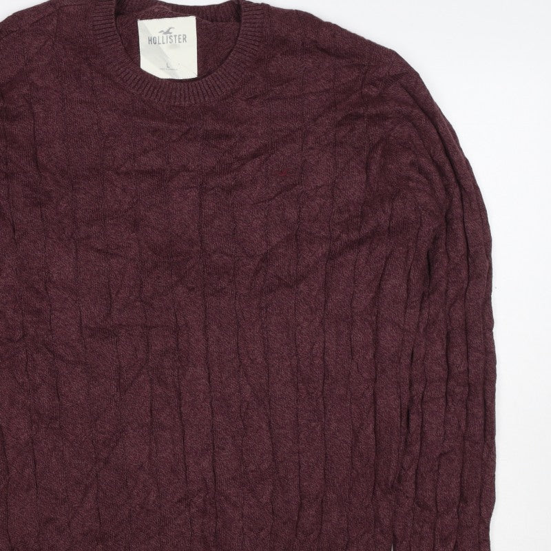 Hollister Men’s Burgundy Red L Cable Knit Crew Neck Pullover Jumper