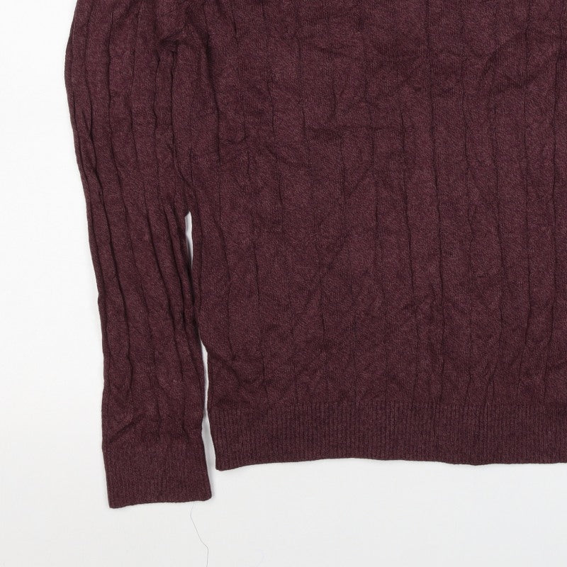 Hollister Men’s Burgundy Red L Cable Knit Crew Neck Pullover Jumper