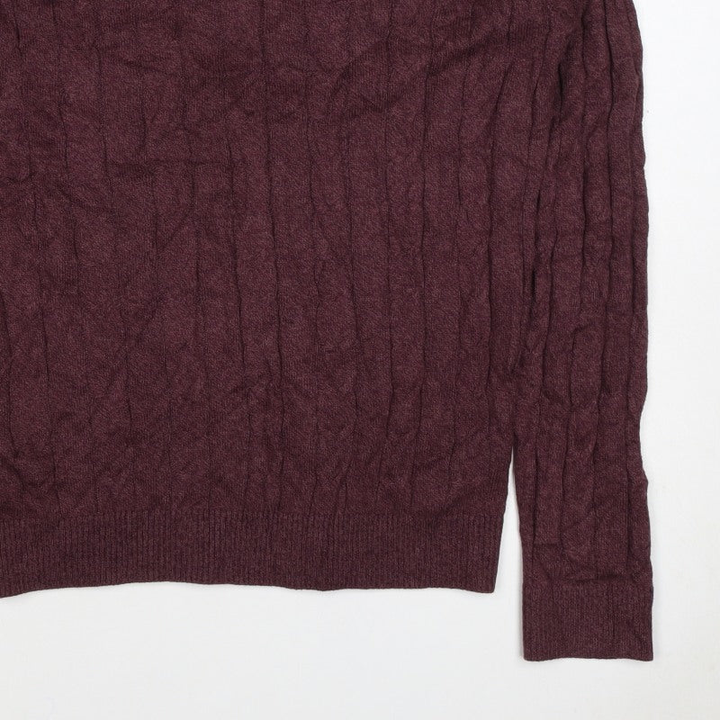 Hollister Men’s Burgundy Red L Cable Knit Crew Neck Pullover Jumper