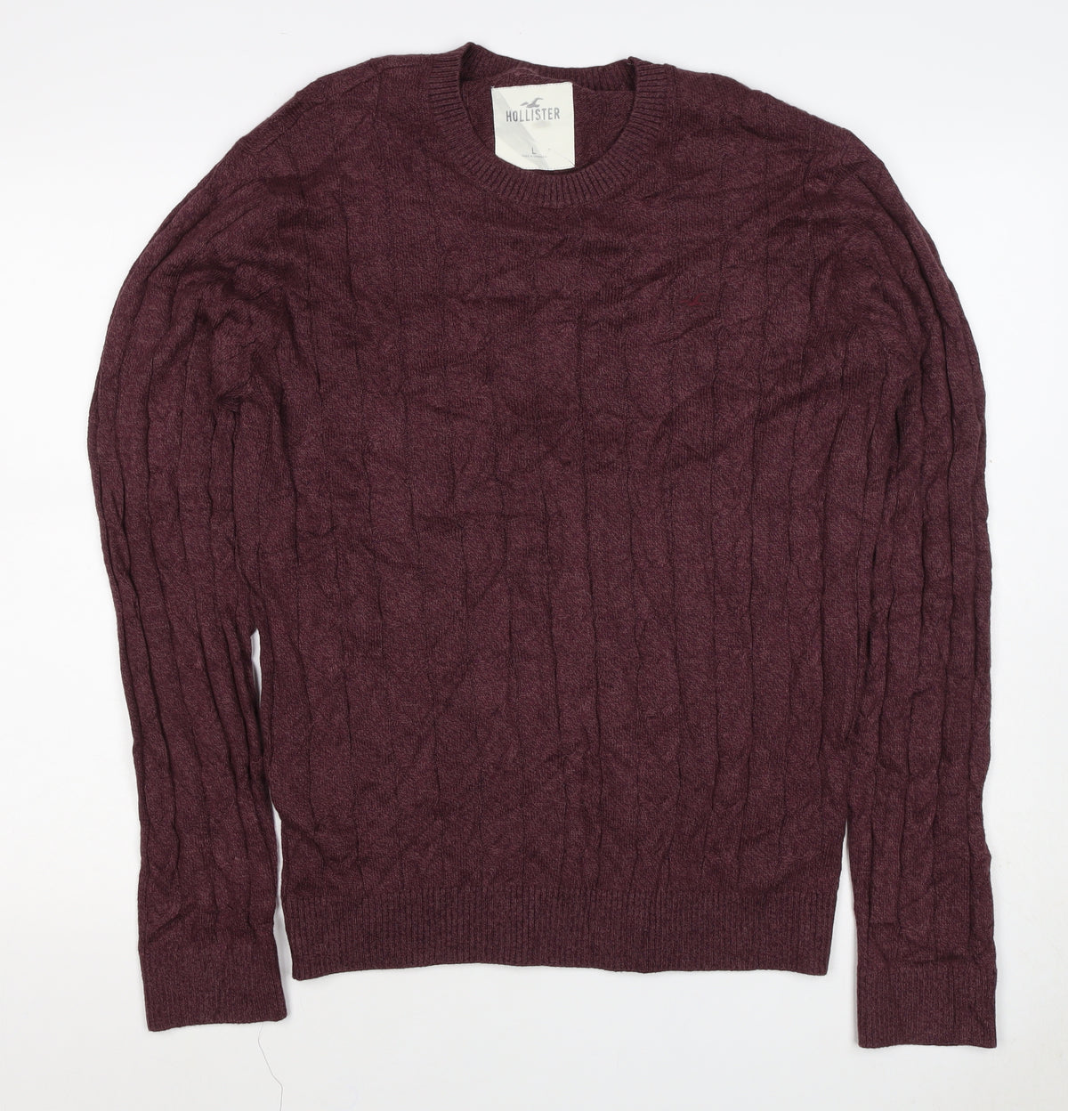 Hollister Men’s Burgundy Red L Cable Knit Crew Neck Pullover Jumper