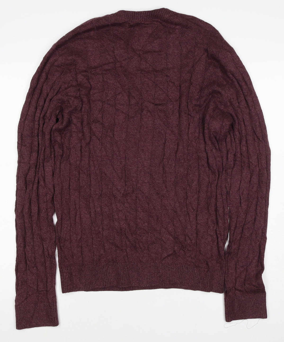 Hollister Men’s Burgundy Red L Cable Knit Crew Neck Pullover Jumper