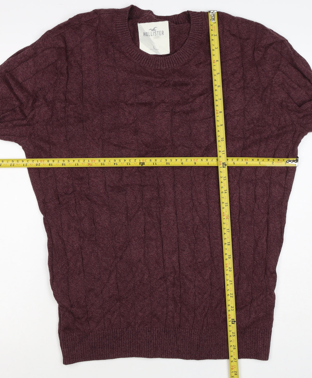 Hollister Men’s Burgundy Red L Cable Knit Crew Neck Pullover Jumper