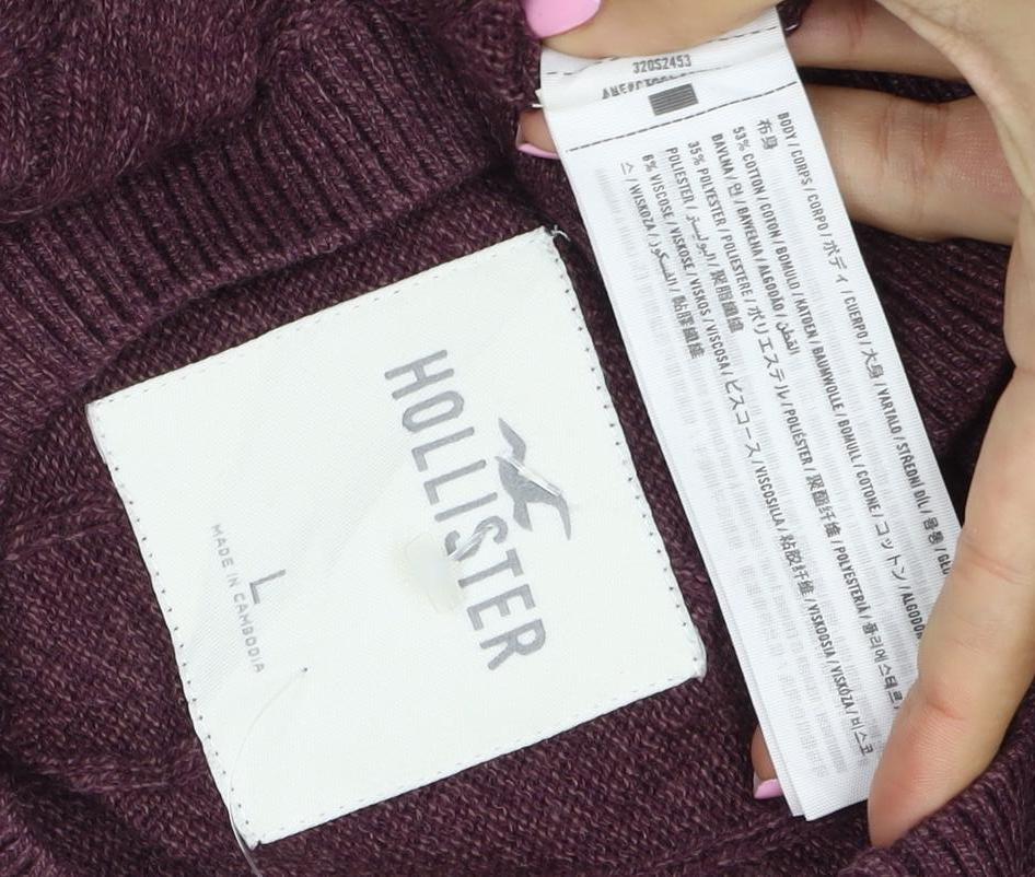 Hollister Men’s Burgundy Red L Cable Knit Crew Neck Pullover Jumper