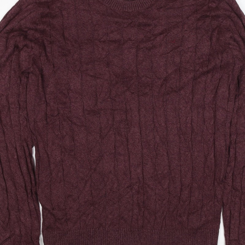 Hollister Men’s Burgundy Red L Cable Knit Crew Neck Pullover Jumper