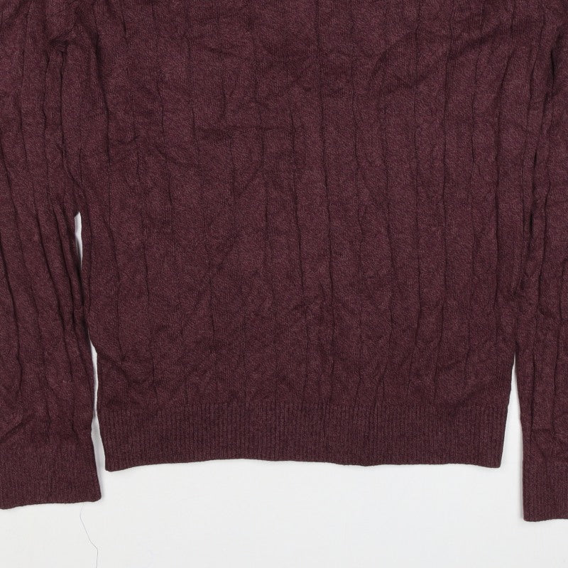 Hollister Men’s Burgundy Red L Cable Knit Crew Neck Pullover Jumper