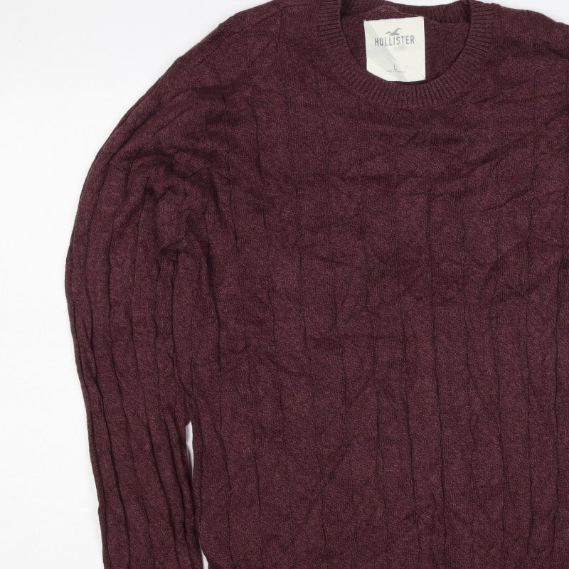 Hollister Men’s Burgundy Red L Cable Knit Crew Neck Pullover Jumper