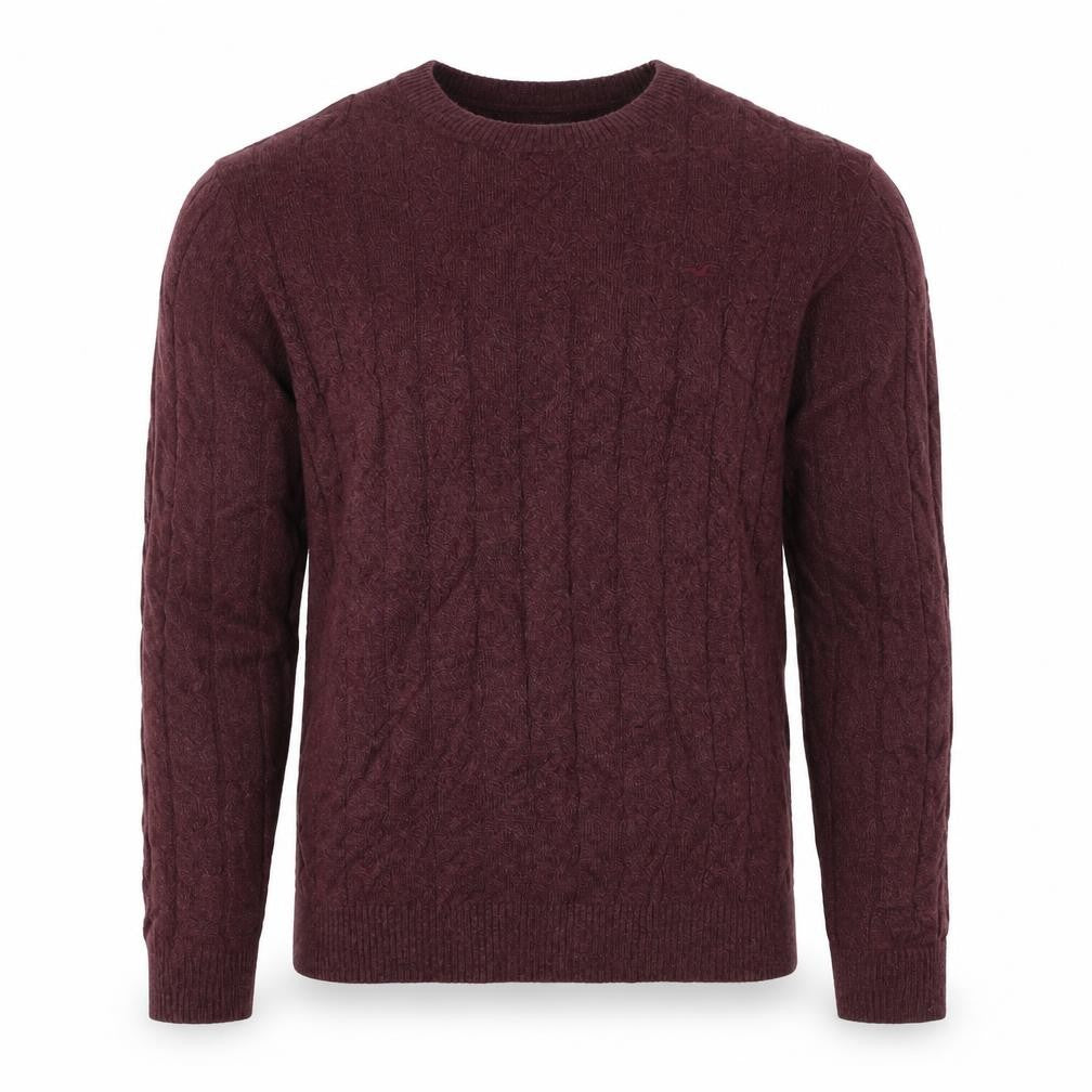 Hollister Men’s Burgundy Red L Cable Knit Crew Neck Pullover Jumper