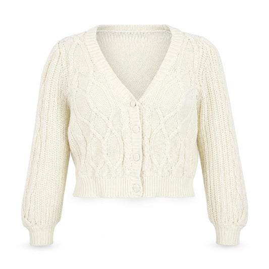 Nobody's Child Women Ivory UK 6 Cable Knit V-Neck Cardigan