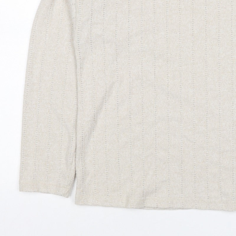 Marks and Spencer Womens Beige Size 14 Pointelle Knit Pullover Jumper