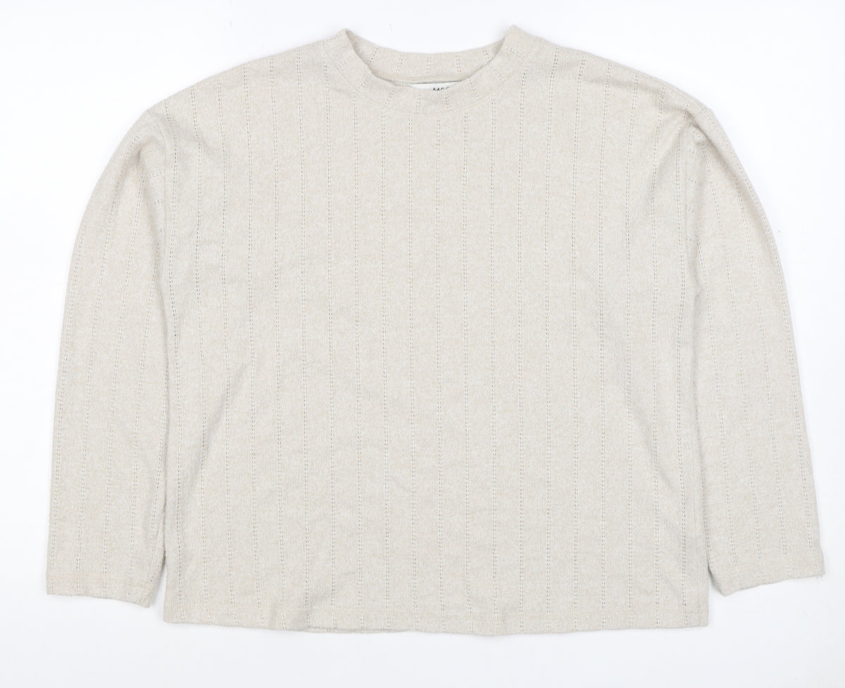 Marks and Spencer Womens Beige Size 14 Pointelle Knit Pullover Jumper