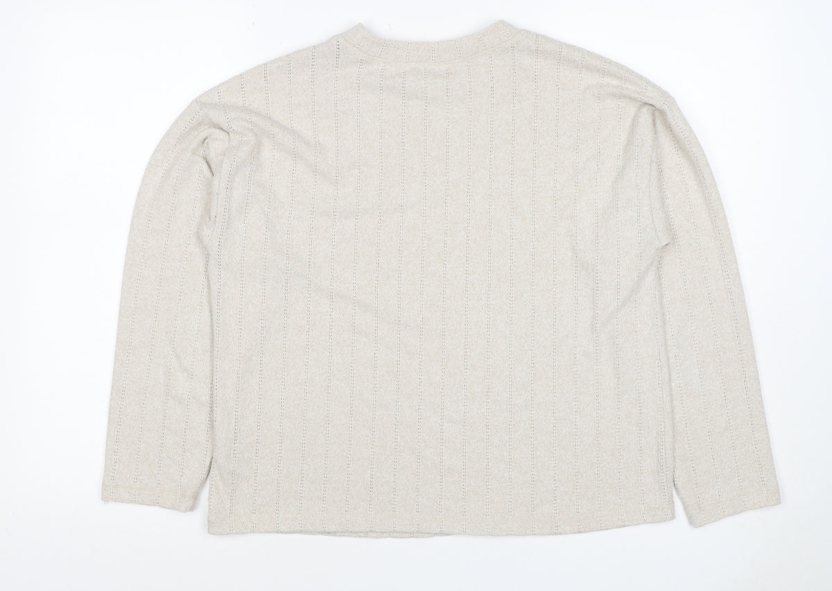 Marks and Spencer Womens Beige Size 14 Pointelle Knit Pullover Jumper